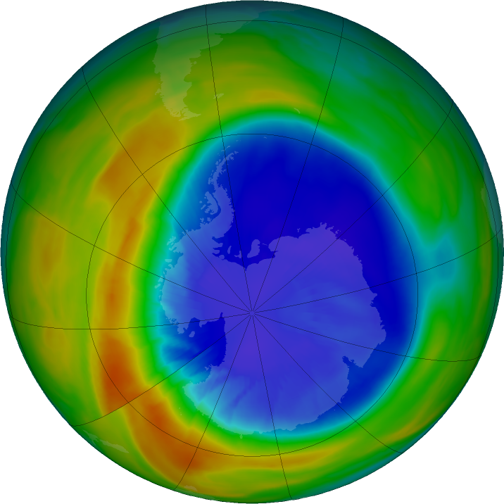 Antarctic ozone map for 14 September 2024